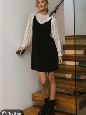 Forever 21 Black Mini Dress with Cream Sheer Blouse Detail